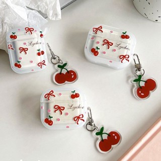 Airpods 4 Pro 2 3 1 紅色蝴蝶結櫻桃圖案軟 TPU 防震耳機套無線耳塞耳機保護套外殼帶掛件