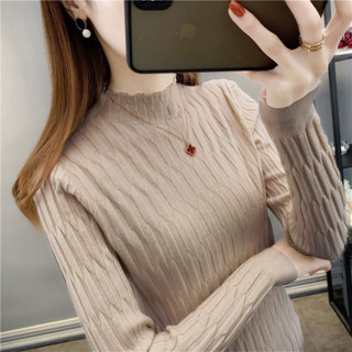 【秋款上線🍂】秋冬半高領花紋毛衣女內搭中領長袖打底衫上衣修身女裝