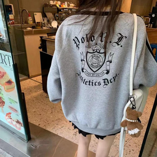 印花V領長袖衛衣女秋蕾絲拼接上衣