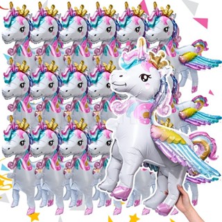 3D 站立獨角獸鋁氣球 - 兒童玩具禮物 - 可愛的彩虹獨角獸裝飾 - 生日派對裝飾 - 卡通動物裝飾品 - 大型立體箔