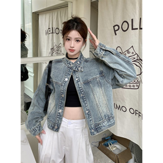 實拍~立領牛仔外套女裝2024春季新款甜酷短款機車服韓版氣質夾剋