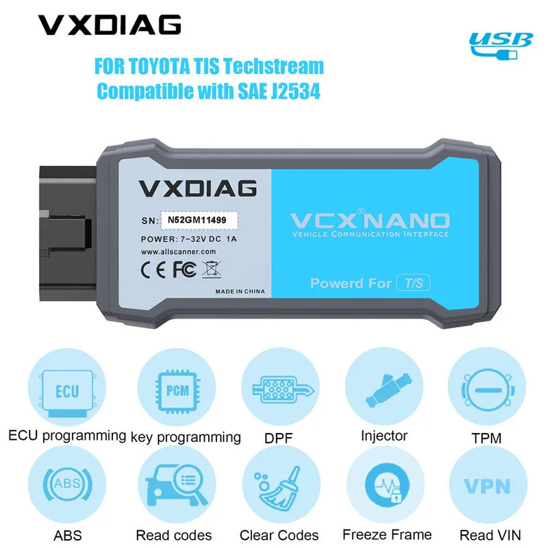 VXDIAG VCX NANO 適用於豐田 TIS Techstream V18.00.008 兼容 SAE J2534