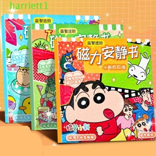 HARRIETT磁性安靜的書,無切割蠟筆小新卡通貼紙書,3D卡通磁性DIY兒童忙書玩具幼兒