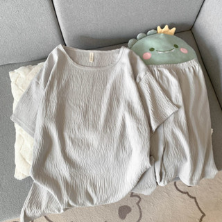 睡衣男生 雲朵棉 居家服 圓領 短袖短褲套裝 夏季薄款 大尺碼 簡約百搭純色 吸濕透氣 高彈不勒