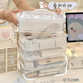 🌸叄上生活🌸可疊加 收納儲物 ins風 透明手提收納盒 整理收納箱 學生文具 大容量收納 雜物收納箱 傢庭藥