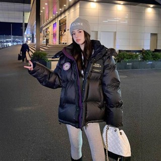 韓國東大門爆款代購2024新款高階羽絨服女黑色短款時尚加厚保暖連帽90白鴨絨冬季外套M