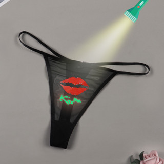 “KISS Mye”夜光字母印花網眼性感女士丁字褲透氣舒適半透明內褲女士內衣和內衣 N112+YR