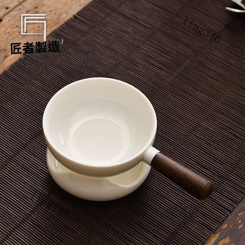 免運🎆羊脂玉白瓷茶漏套組過濾組黑檀木茶濾側傢用茶具配把分茶器茶漏