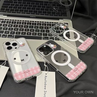 透明磁鐵殻粉格子兔適用於iPhone 13PRO 15PRO 11PROMAX 13PROMAX 7PLUS/8PLUS