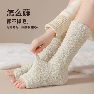 【臺灣出貨✨】珊瑚絨護膝襪子女冬季加絨加厚保暖護腿老寒腿襪秋冬毛絨居家睡眠