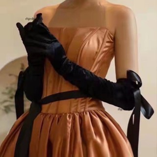 現+免運🚀禮服手套 鞠婧禕同款 晚宴手套 舞會手套 晚禮服手套 拍照手套黑色絲絨優雅高級 表演緞面臂套