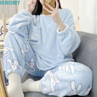 JEROMY女式睡衣套裝,肉桂Kuromi珊瑚絨睡衣,Pochacco旋律褲子保暖加厚家居服女孩