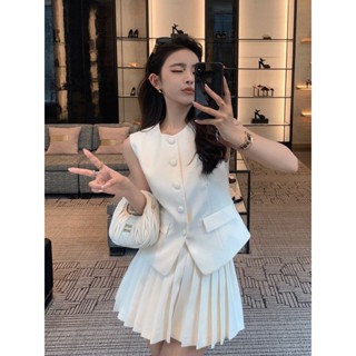 💙千金風 小香風網紅炸街時尚俏皮幹練氣質別緻絕美上衣今年流行漂亮套裝裙 小香風套裝 無袖上衣 夏天小香風