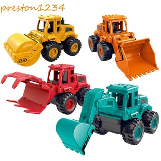 PRESTON拉回汽車給男孩的禮物汽車玩具迷你禮物車輛組自卸車起重機挖掘機生日禮物慣性汽車玩具