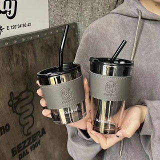 冷水杯 吸管水杯 早餐杯子 大容量咖啡杯 玻璃杯帶蓋 水杯 吸管杯子 隨行杯 吸管玻璃杯 環保杯 早餐杯 咖啡杯 直身杯