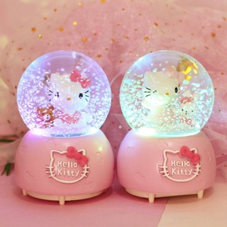 【臺灣出貨】聖誕節禮物 kt凱蒂貓水晶球 雪花帶燈發光 八音盒 音樂盒 水晶球 創意兒童生日禮物