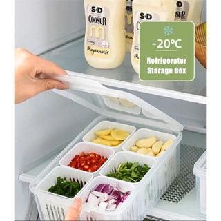 冰箱防臭蔬菜容器冰箱食品收納盒6格-冰箱水果收納盒-加厚塑膠食品容器-防潑濺蔬菜儲存-多功能網格蔬菜容器