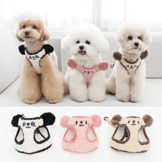 INS風簡約韓國小中型犬 寵物牽引繩 柔軟背心式狗揹帶狗 牽引繩寵物 貓咪揹帶 寵物外出 比熊透氣毛絨熊貓耳朵胸背 溫暖
