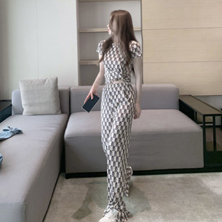 ParrotFashion休閒洋氣套裝女2021款網紅闊腿褲子ins潮字母時尚開叉長褲兩件套