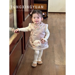 【全店免運】女童複古拜年服冬季女夾棉連衣裙兒童中國風公主裙旗袍