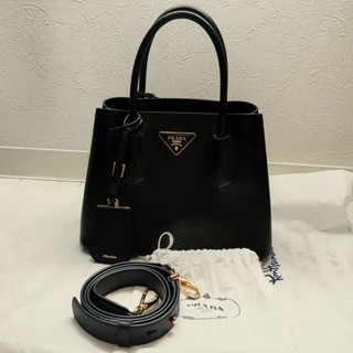 PRADA 肩揹包 Saffiano皮革 皮革 黑色 日本直送 二手
