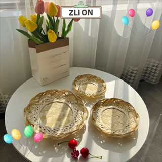ZLION1柳條麵包籃,家居收納盒手工製作編織竹木託盤,時尚圓形（Round）竹編籃廚房