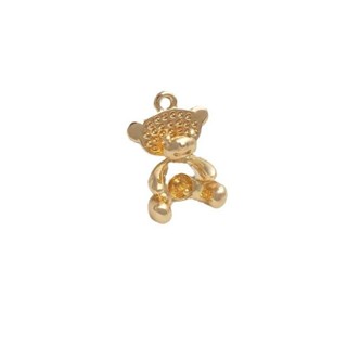 宏雲Hongyun-Ala新品-14k包金保色可愛小熊半孔珠託吊墜手工diy水晶珍珠首飾品項鍊掛件