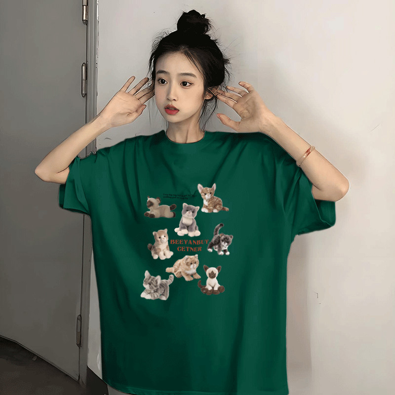 台灣出貨 夏天的衣服 短板上衣 寬鬆上衣服女生 微胖 重磅純棉短袖 蝴蝶衣服 衣服大尺碼 客製化t 質感上衣 韓版T恤