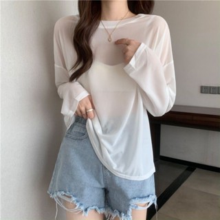 《現貨下單》防曬衣服女夏季學生韓版寬鬆薄款防紫外線冰絲外穿長袖T恤上衣潮