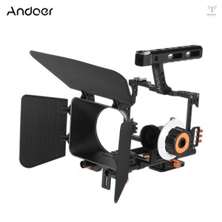國際牌 Andoer C500 鋁合金攝像機攝像機視頻籠裝備套件電影製作系統帶啞光盒 + 跟隨對焦 + 手柄 + 15