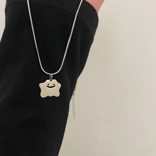 韓版時尚銀色小怪獸大學T鈦鋼項鍊女 新款ins嘻哈甜酷風鎖骨鏈