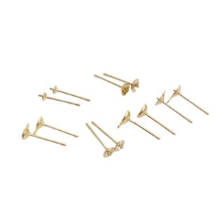 宏雲Hongyun-Ala新品-S925銀針鍍14K淺金色半孔珠託耳針粘珍珠耳釘手工diy保色耳飾資料