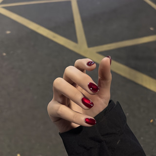 𝕌ℕ𝕀𝕂𝕆𝕆 【現貨+預售|紅色貓眼】秋冬新年 手工 酒紅純欲 美甲貼片 顯白氣質 高階感 穿戴甲 指甲貼片