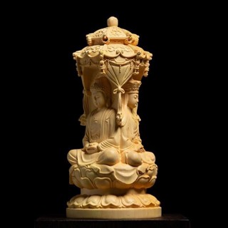 崖柏木雕 婆娑三聖 如來觀世音菩薩地藏王佛神像擺件 家居裝飾品 擺件【可開發票】