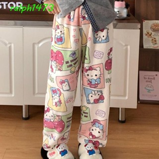 RALPHKitty貓睡褲,蠟筆小新史努比法蘭絨抓絨睡衣,甜的熊卡通片卡哇伊彈性布料長褲街頭服飾