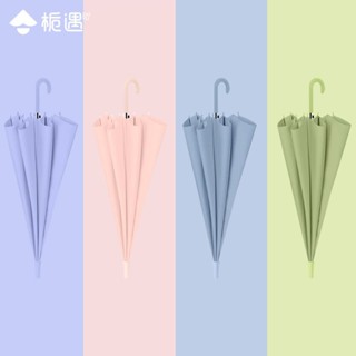 梔遇馬卡龍色透明傘長柄小清新遮陽磨砂厚折迭高階手動晴雨傘jj05//4