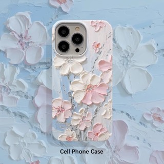 油畫粉白色花朵保護殼適用於 iPhone 14ProMax 16Pro 11 14 12ProMax XSMAX 13P
