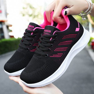 女士透氣網面運動鞋簡約休閒 Flyknit 鞋低幫軟底跑步鞋