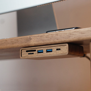 今日特價##實木黑胡桃電腦顯示器增高架專用桌下USB3.0介面分線器擴充套件塢HUB