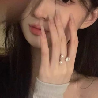 🤍小心思 鋯石珍珠戒指 女潮ins小眾設計高階感2024新款時尚簡約個性食指戒 韓系戒指 ins風戒指 ins指環