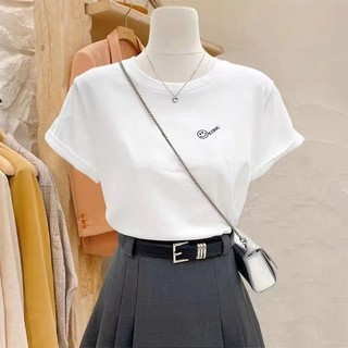 胖胖美依 上衣 短袖T卹 印花上衣 基本款 S-2XL 新款正肩短袖百搭減齡寬鬆顯瘦上衣-6586.