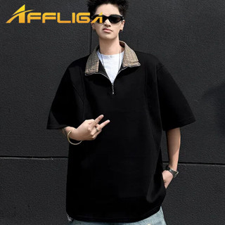 ✦AFFLIGA✦2025夏季短袖男士半拉鍊POLO衫拼接設計T恤男士舒適百搭男士氣質慵懶上衣