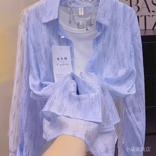 輕薄開衫襯衫寬鬆印花店鋪2025女POLO]防曬夏季外套領上衣長袖熱銷水墨[透氣