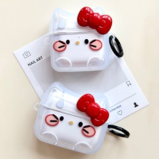 適用於 Airpods 4 Pro 2 3 1 軟 TPU 防震耳機套帶防丟環創意貓耳設計 3D 蝴蝶結 Hello K