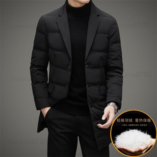 FC|高品質鼕季男士圍巾領防寒羽絨服外套中長款休閒羽絨服男簡約西裝羽絨服youyou