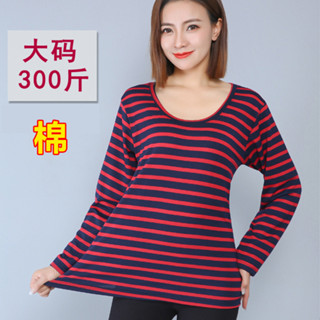 【特大50-150kg 8XL】加肥胖mm加大尺碼超大女200斤300彈力圓領條紋長袖T恤 打底衫上衣秋100kg