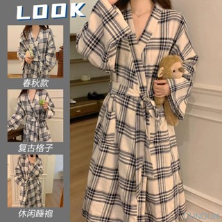 【限時免運】ins法式睡袍女春秋新款休閒長款和服睡衣長袖晨袍浴袍格紋家居服 浴袍 睡袍 睡衣冬天 冬天睡袍