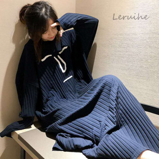 M-2XL 長袖睡衣女 秋韓版睡衣女 秋冬季長袖睡裙女 大尺碼家居服 中長款洋裝 居家服 大尺碼睡裙 1151