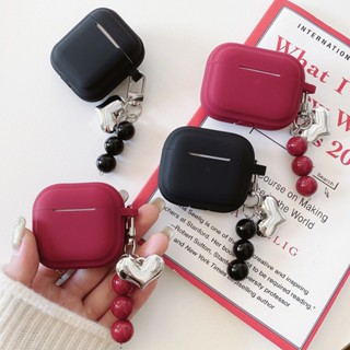Airpods Pro 2 4 3 1 簡約純黑酒紅色軟TPU耳機套耳塞套帶防丟愛心掛件無線耳機保護殼