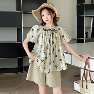 ✨星星優品✨透氣不悶熱 女童套裝夏款2024新款洋氣薄款中大兒童純棉衣服女孩娃娃衫兩件套